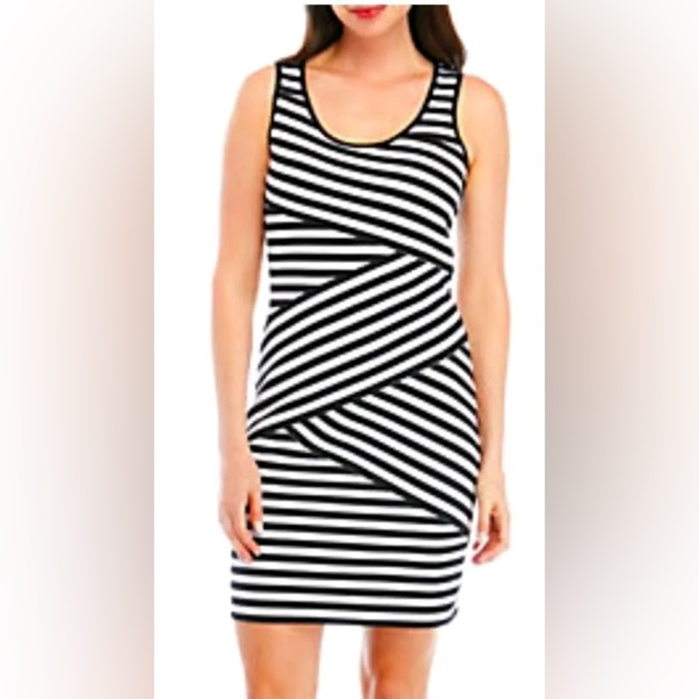 Michael Kors Striped Knit Sleeveless Dress Black White Size 2